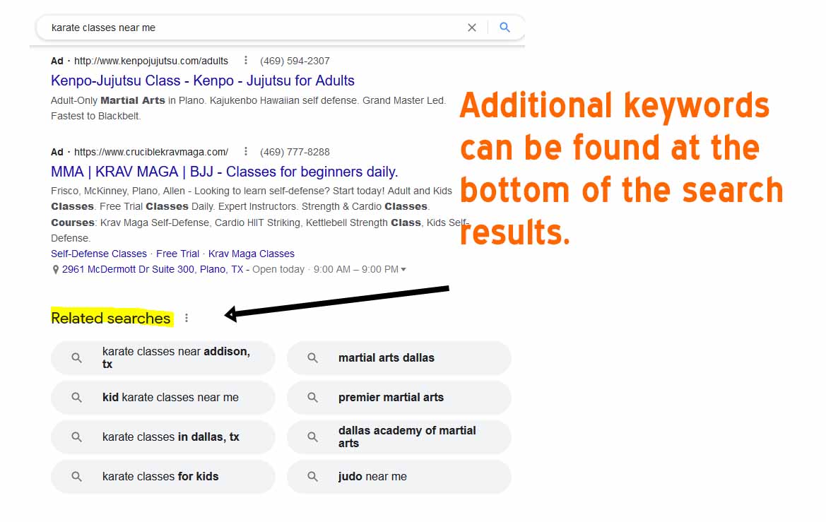 Keyword research in footer of search results