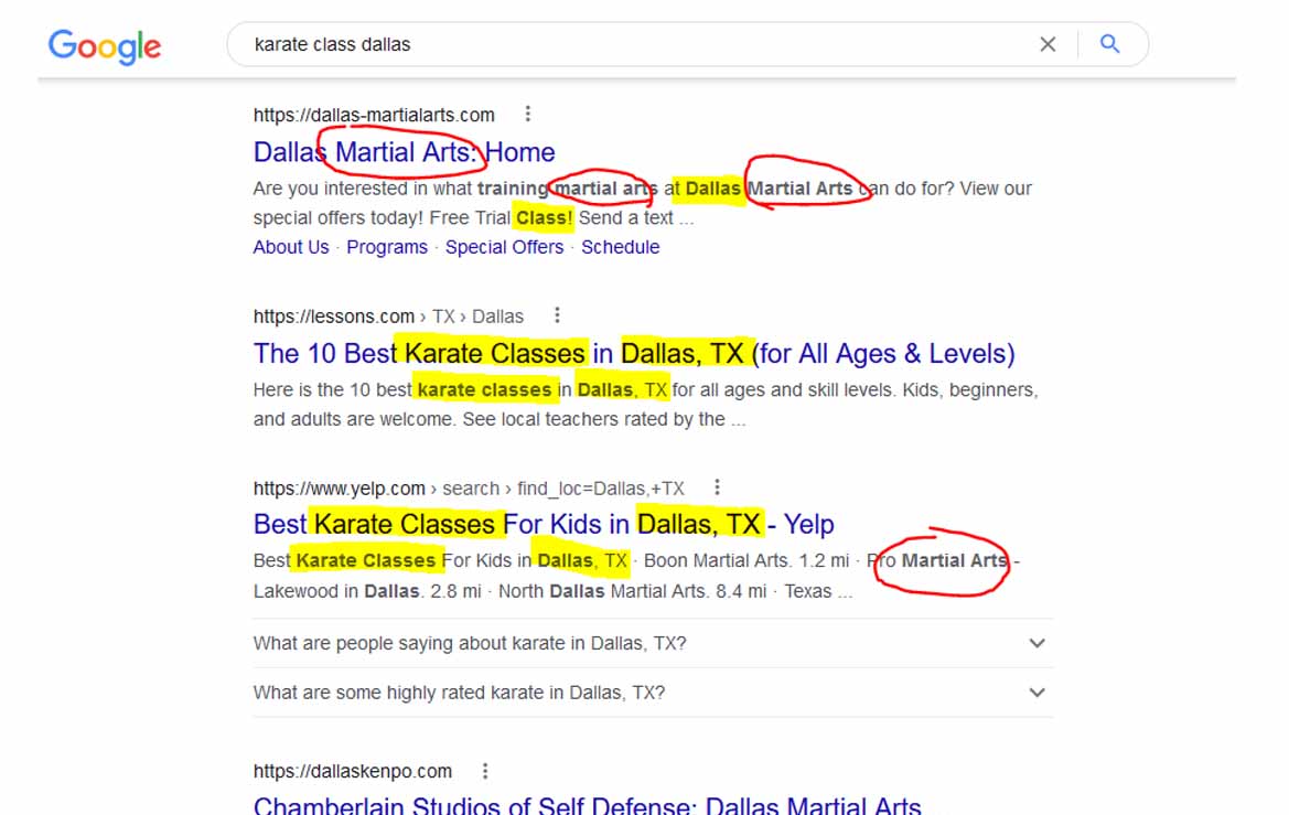 Keywords from search result titles and descriptions